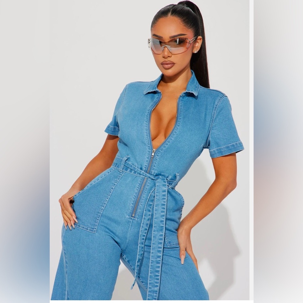 Light Blue Denim Jumpsuit with Belt